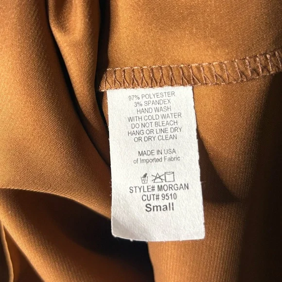 Adrienne Copper Shimmer Blouse S Metallic Satin V-Neck Stretch Top - Picture 9 of 11